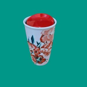 *Starbucks Red Poppies Ceramic Travel Cup 10 Oz. Floral